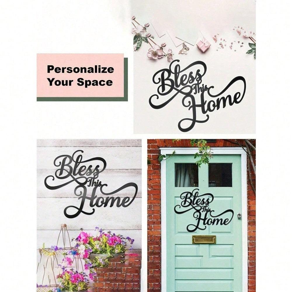 Modern Metal Wall Art Bless This Home Farmhouse Decor Waterproof Rust Resistant Sign for Living Room Bedroom Bathroom Kitchen Housewarming Gift