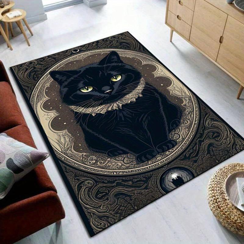 Majestic Black Cat Rug for Cozy Living Spaces - Intricate Design, Soft Fabric, Ideal for Pet Owners | Animal Themed Decor