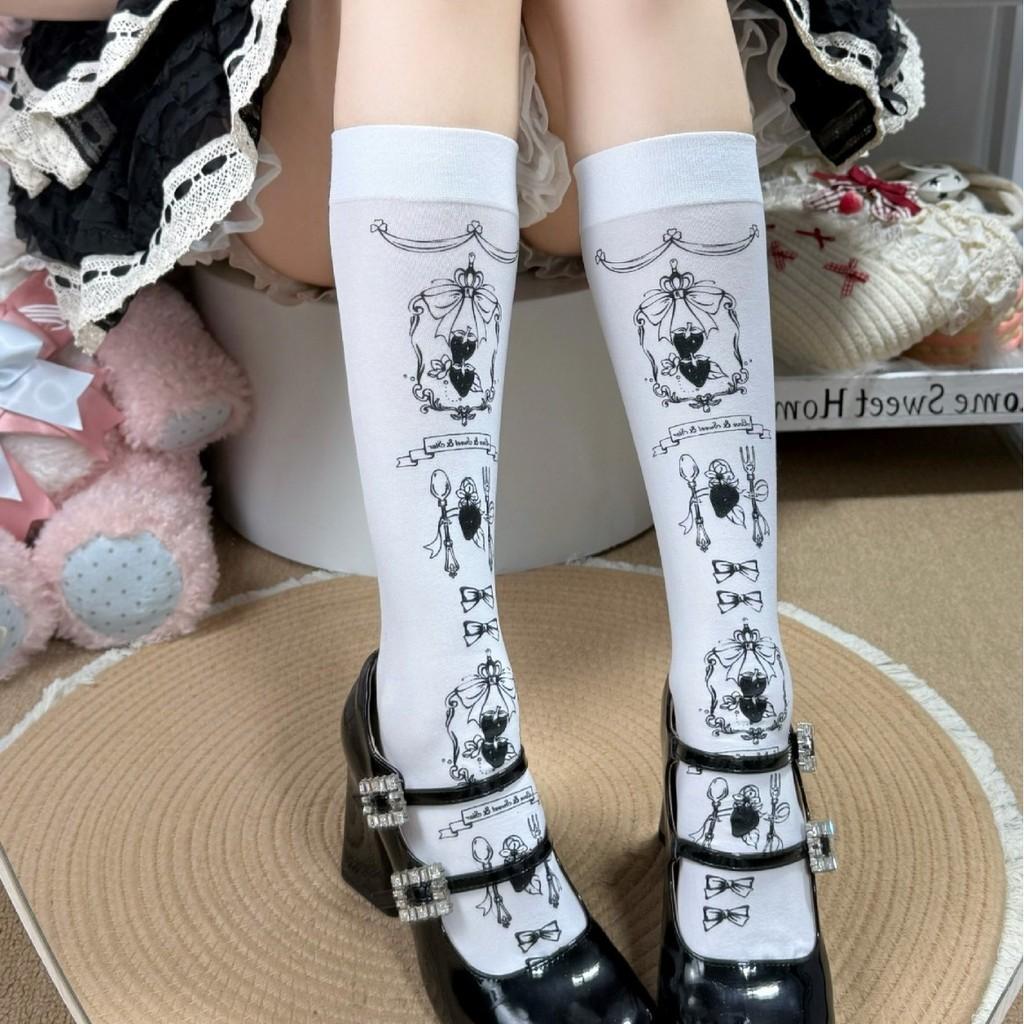 Summer Velvet Lolita Cartoon Knee Socks With Color Block Pattern For Women And Men
