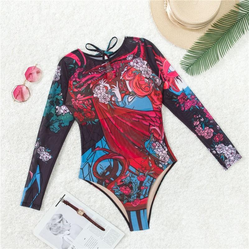 Summer New Style European And American Style Ladies One Piece Long Sleeved Bikini Sunscreen Swimsuit Sexy And Cute