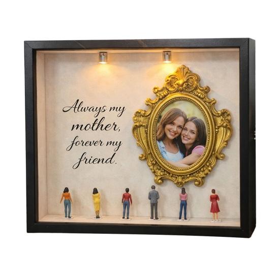 DIY Mini Museum Silhouette Box Personalized Photo Memory Display Case with Gold Frames Figurines Shadow Box Frame Kit with Light