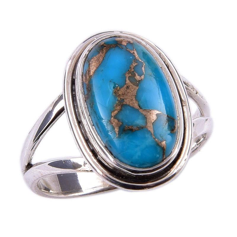 Natural Blue Copper Turquoise Gemstone 925 Solid Sterling Silver Ring S.6 j7n79