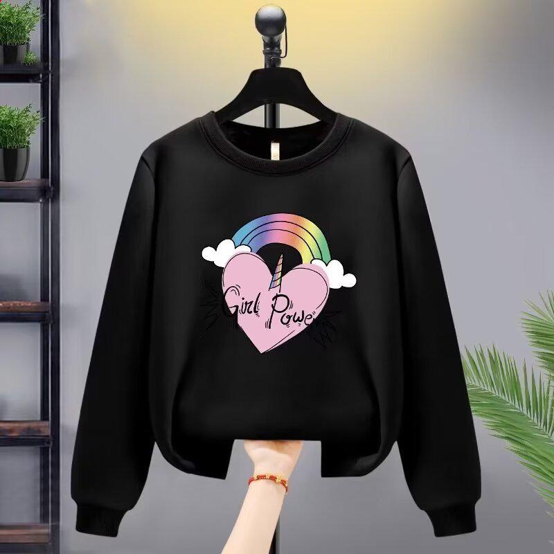 

Весна/Осень 2023 Модная толстовка с длинными рукавами и круглым вырезом для маленьких девочек - Трендовая повседневная одежда для детей среднего и большого размера