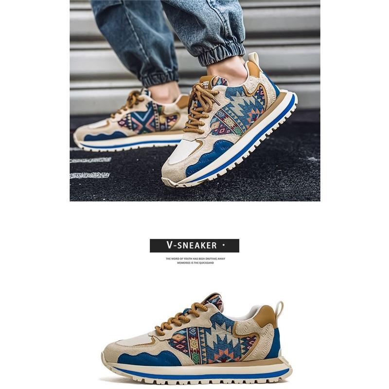 Men's Ethnic Pattern Retro Chunky Sneakers Casual Lace Up Outdoor Walking Shoes