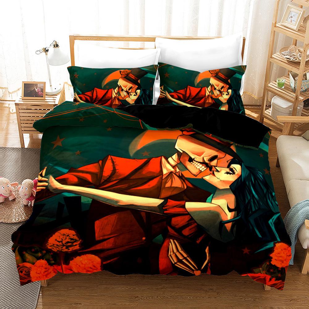Skull Love 3D Digital Printing Three-Piece Set, Quilt Cover Pillowcase Two-Piece Set