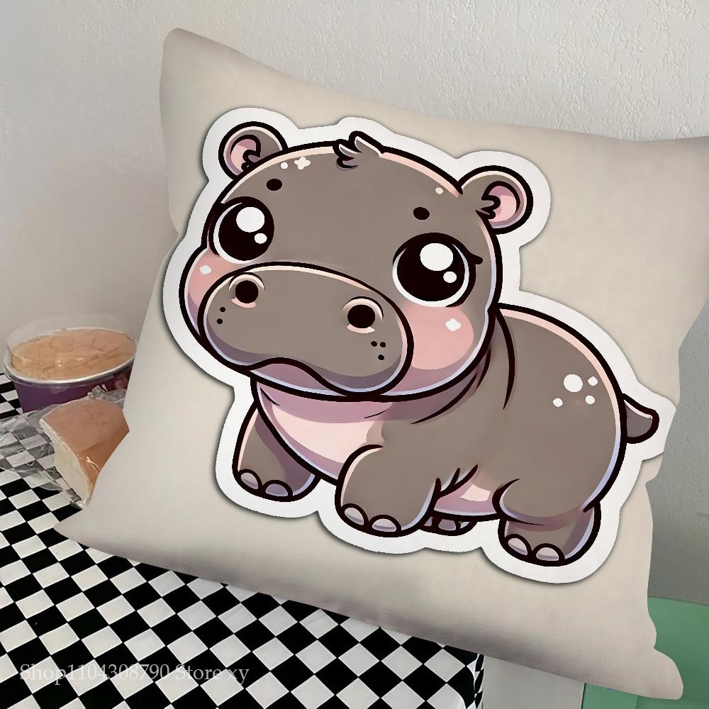 Baby Hippo Moo Deng Pillow Case Square Pillow Bedroom Sofa Leisure Comfort Cushion Car Living Room Home Decoration