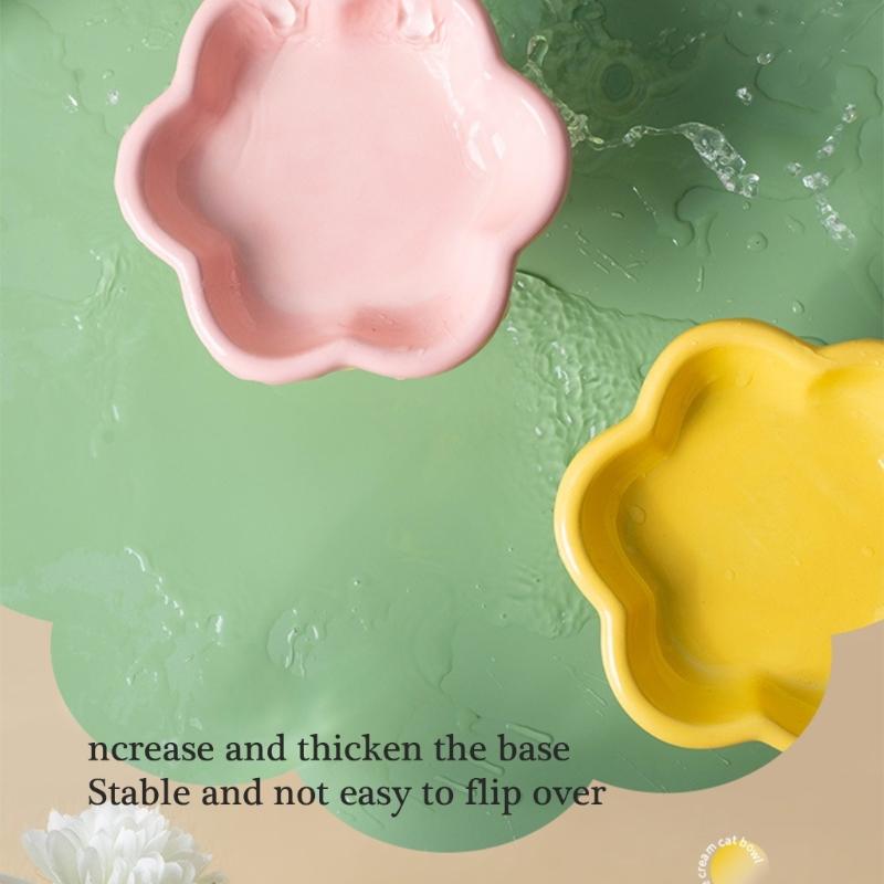 Ceramic Pet Bowl Flower Shape Cats Food Dish Nonslip Elevated Stand Feeding Plate for Neck Protections and Easy Cleaning