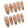 10 Pcs Glossy Long Oval False Nails with Rhinestone Decor Press On Nails 3D Bunny Design Artificial Nails For Women Girls