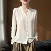 Sunscreen Shirt V-neck Elegant Long-sleeved Cardigan with Printed Buttons, Lightweight Blouse for Spring and Summer, Light and Thin for Ladies.