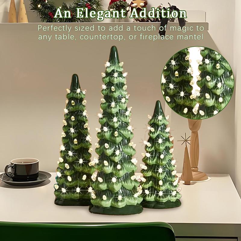 Retro Hand-Painted Tabletop Christmas Trees With Timer, Christmas Trees That Light Up, Table Top Christmass Tree With Lights