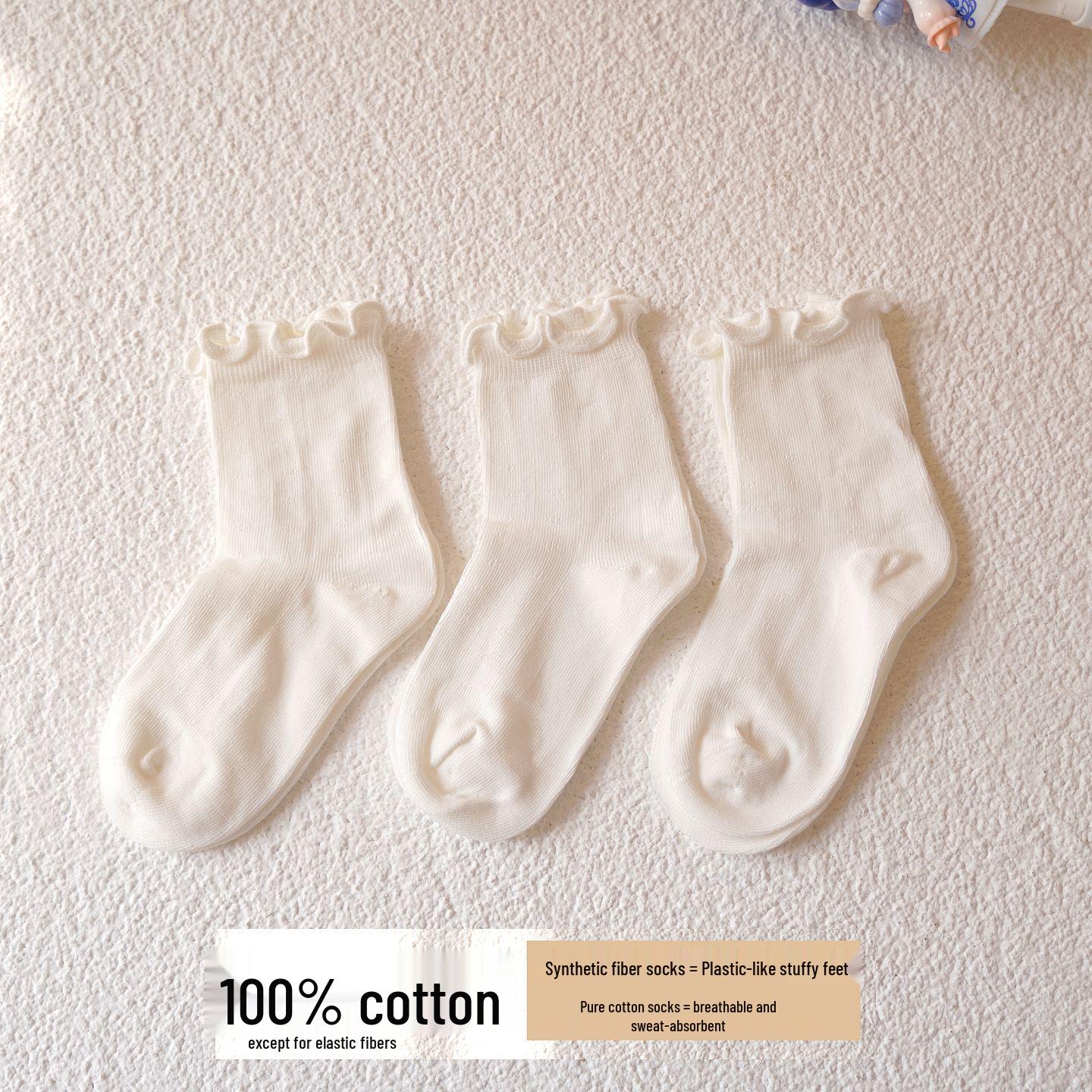 

2025 Spring/Autumn Girls Class A Cotton Socks with Ruffle Edge & Bow XL (shoe size 35-39, age 10-15)