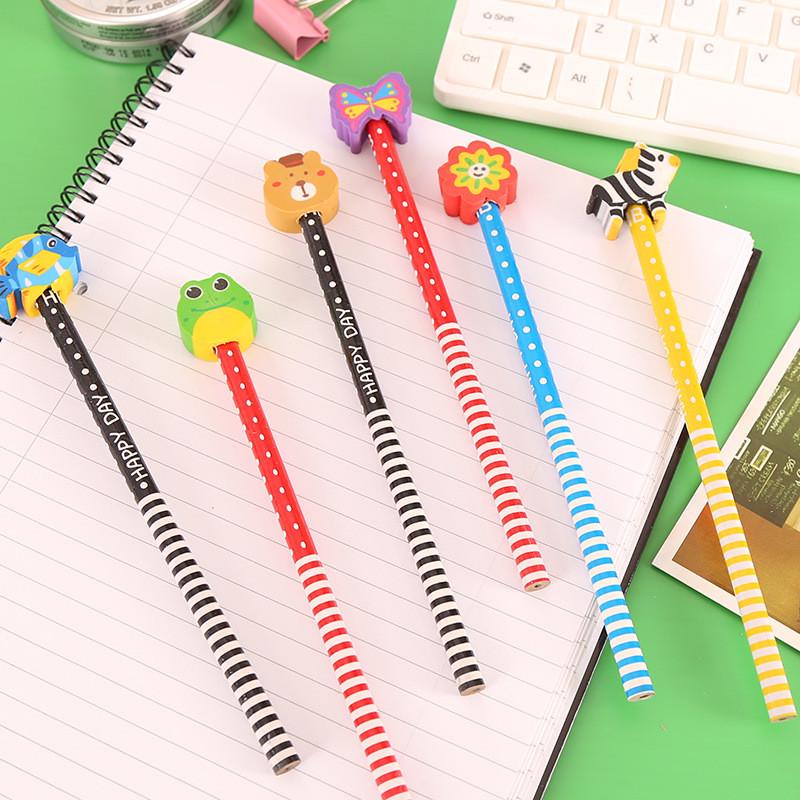 3/6/12PCS Cute Cartoon Animals Pencils with Eraser Creative Children Gift Stationery School Office Supplies