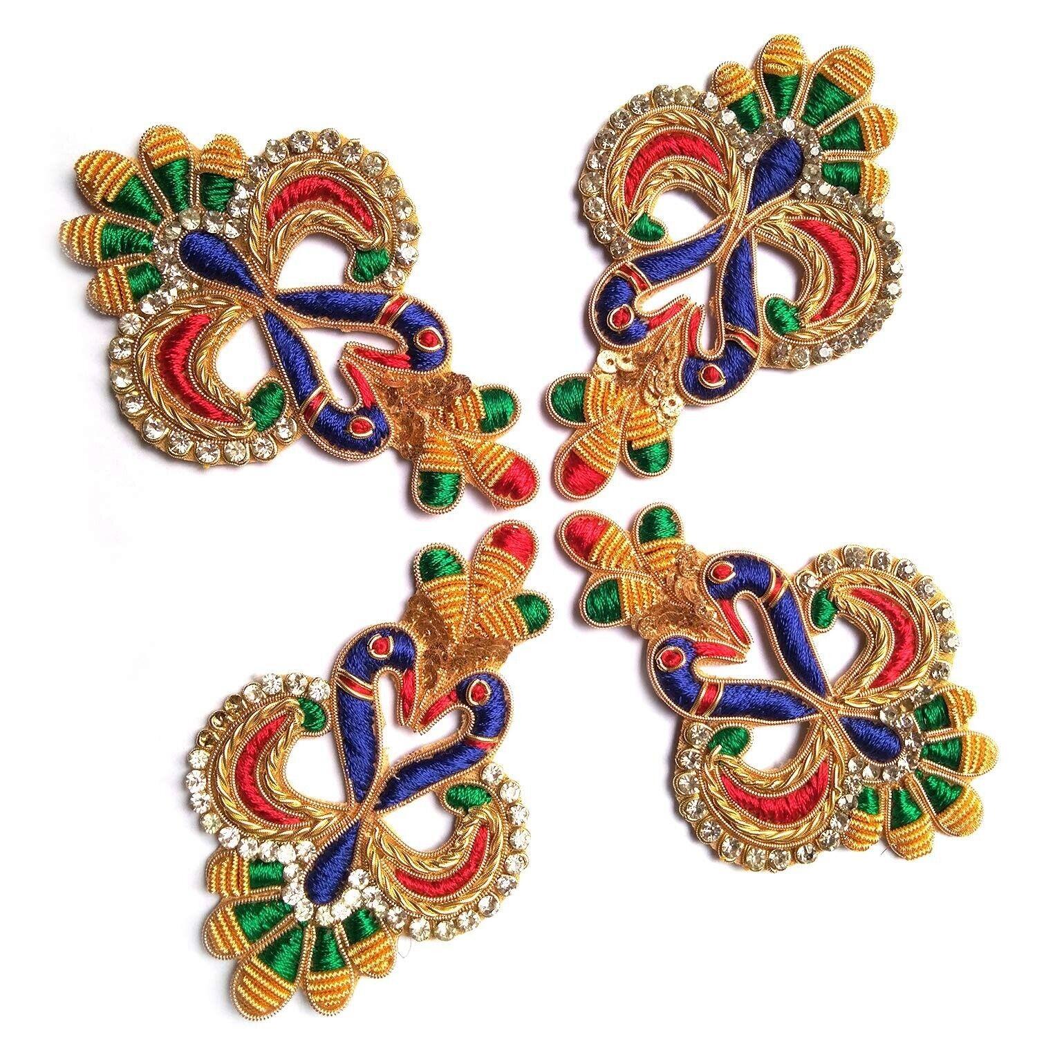 

Handmade Zari Embroidery Peacock Shape Patches 5Pc IA3884 2%