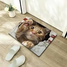 Cute Countryside Cat Printed Doormat Vintage Ethnic Style Cute Hole 2D Printed Carpet Living Room Bedroom Foyer Floor Mat