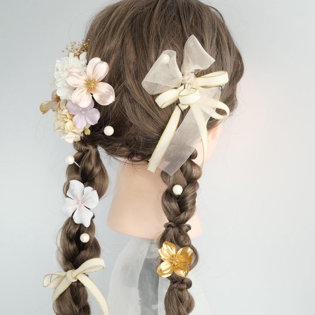 [Lomeri] Hair Accessory with Dried Flowers and Ribbons [3 Colors Available] for Yukata, Kimono, Traditional Japanese Clothing, Furisode,