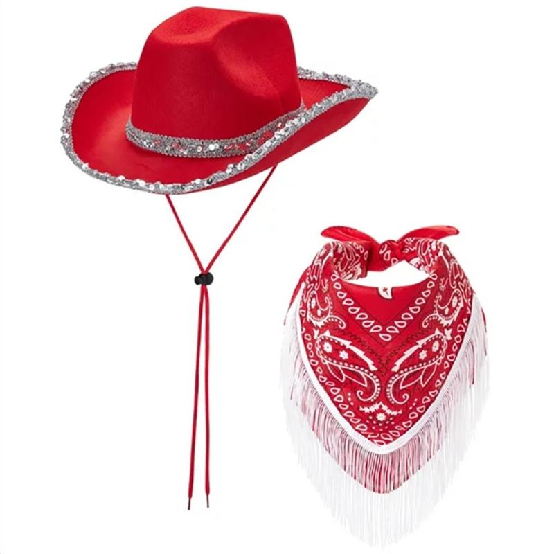 Cowgirl Hat+Scarf Set for Music Festival Cool Scarf for Costume Party Cool Bandana for Bachelorette Party