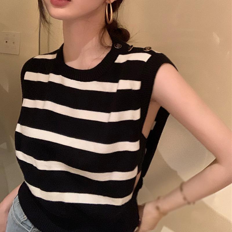 

Женская футболка с круглым вырезом в полоску без рукавов на талии для похудения One Size