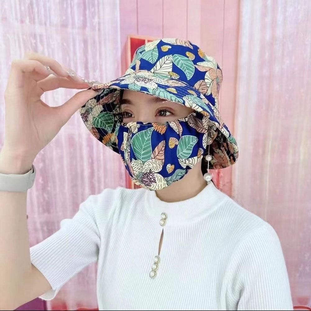 Women Anti-UV Sun Hat Beach Foldable Sunscreen Floral Print Caps Neck Face Care Wide Brim Hat New Summer Outdoor Riding