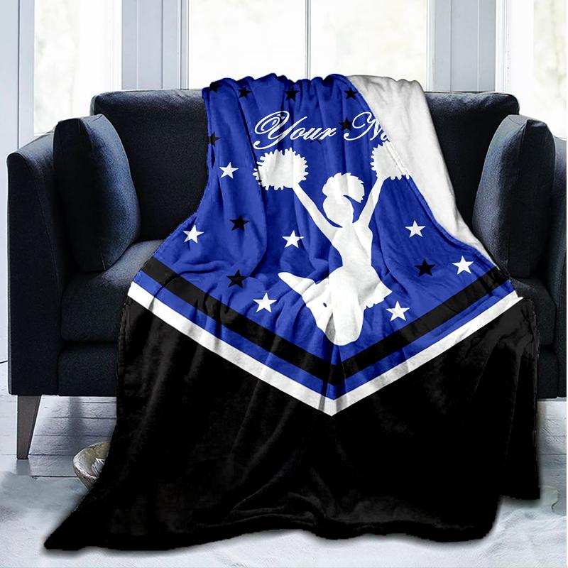 1PC Custom Name Cheerleader Banner Outdooor Flannel Blankets Patterns Throw Blanket All-Season Soft Gift for Couch, Bed, Camping Gifts