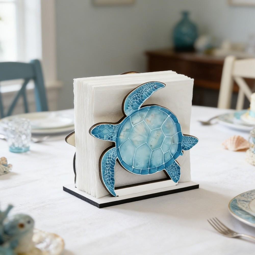 Creative Ocean Theme Wooden Napkin Holder Fish Shaped Decorative Desktop Ornament Large Capacity Tissue Dispenser Outdoor Use