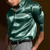Disco Club Mens Tops Dress Shirt Regular Satin Silk