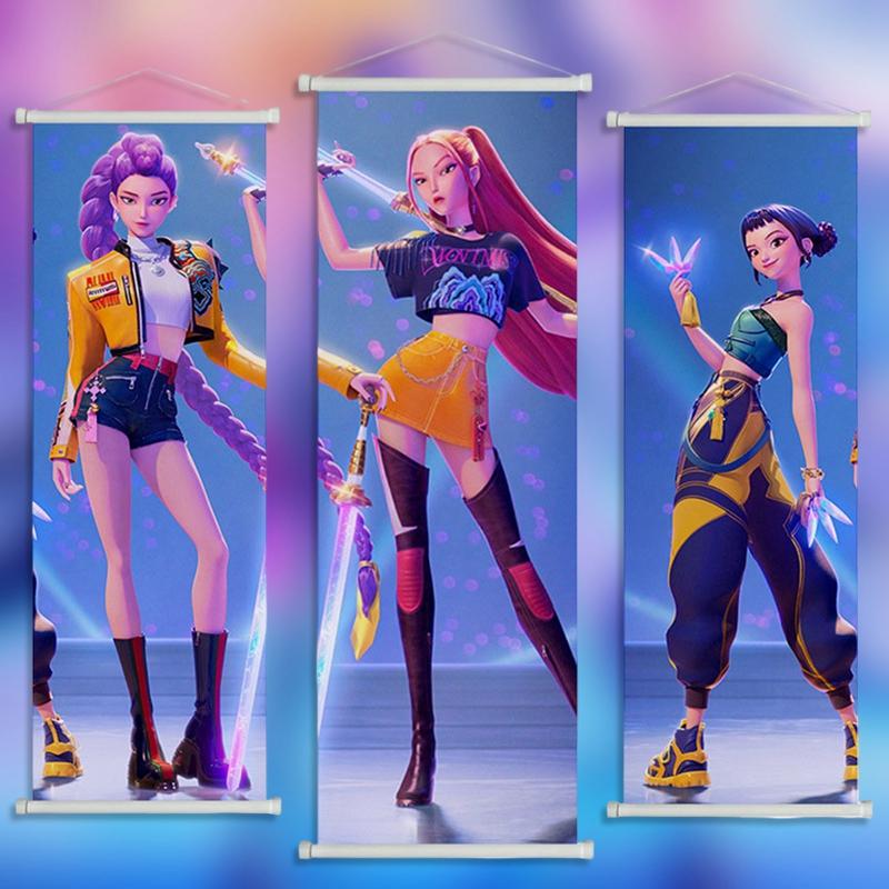 Kpop: Demon Huntrix Hängestoff Rumi Mira Zoey Gedrucktes Poster Dämonen h-Jäger Rollbild Bild 75x25cm Wanddeko