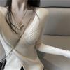Women's V-Neck Irregular Knit Long Sleeve Sweater - Slimming Autumn Fashion Top