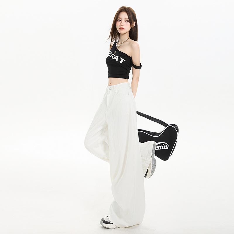 White Jeans Women's Summer New Loose and Drape Wide-leg Pants High Waist and Thin Floor-mopping Pants Versatile