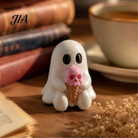 Synthetic Resin Ghost Figurine Ice Cream Figurine, Cute Spooky Desk Decor for Small Desktop Halloween Decoration Home, Soft Summer Ornament,