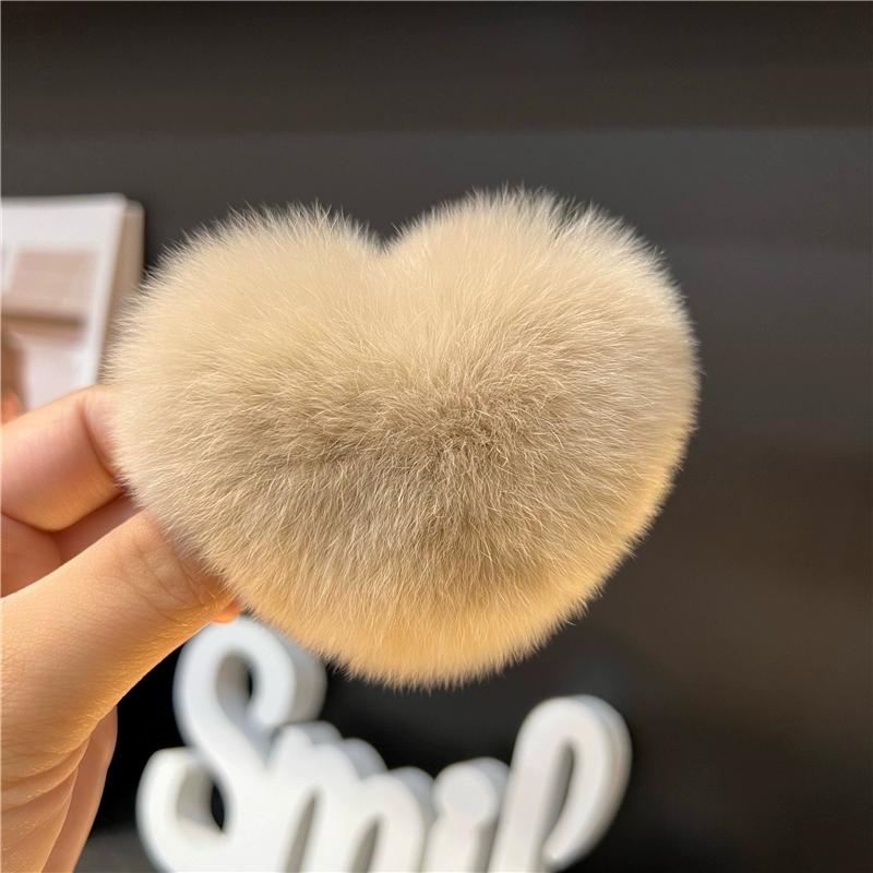 Love Hair Card  Cute Real Otter Rabbit Hair Little Peach Heart Hair Clip Headpiece Plush Ball Edge Clip Plush Hair Clip BB