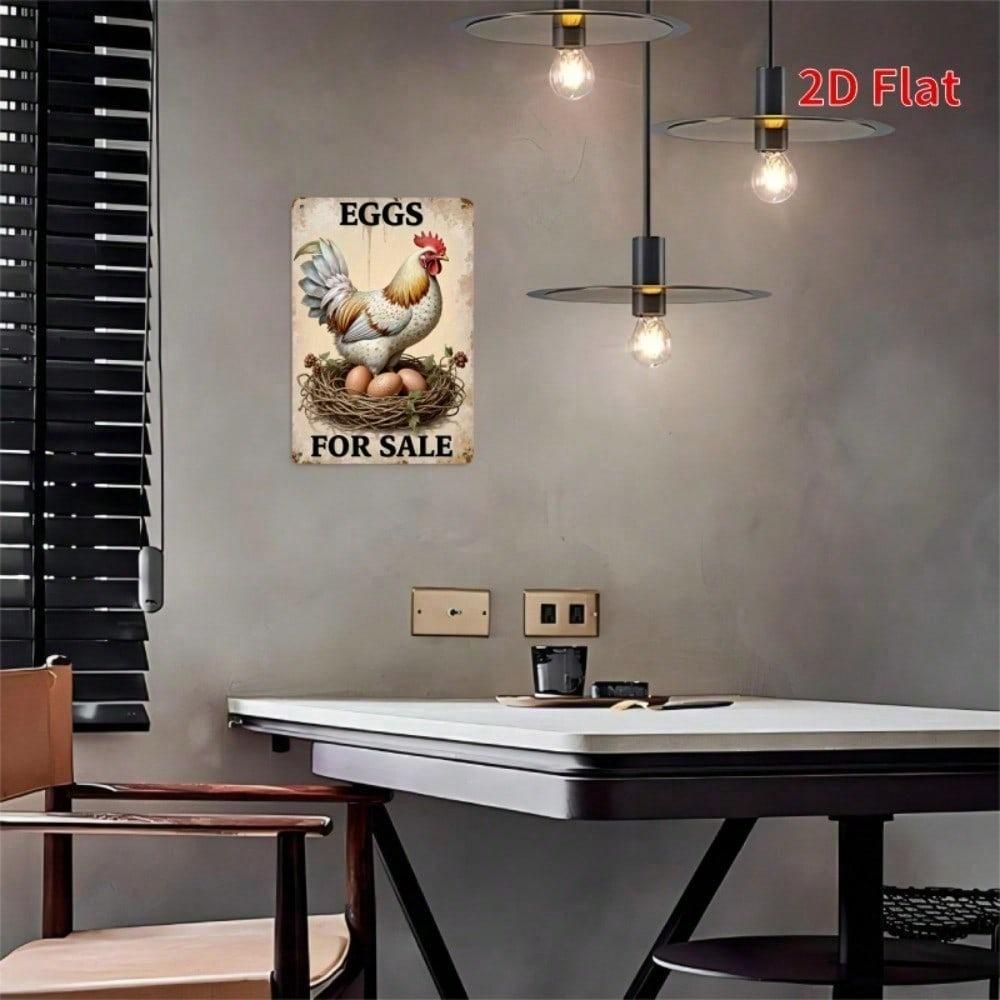 1pc Rooster Fresh Eggs Metal Sign, Rustic Farmhouse Iron Wall Decor, Waterproof Rustproof Hanging Plaque