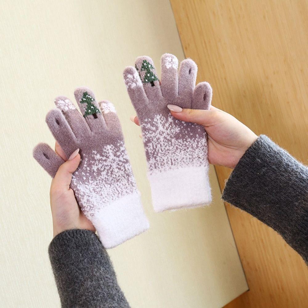 Red Winter Velvet Gloves  Women Mittens Cute Christmas Knitted Gloves  Student