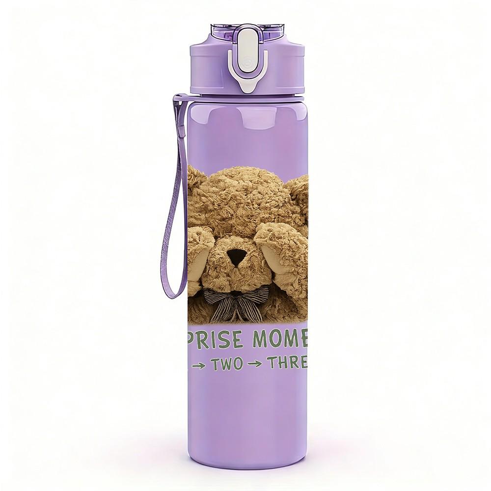 1PC Sleepy Teddy Bear Soft Toy Print 750ml Color Plastic Sports Water Bottle Leakproof Flip Straw Lid Suitable for Sports Office Home Use