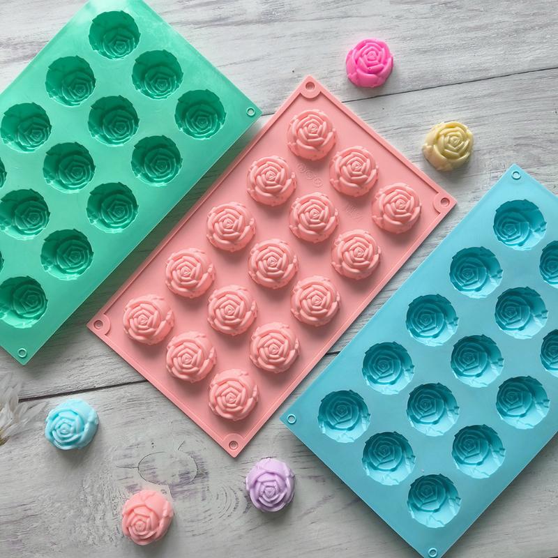 1Pc 15 Cavity Silicone Rose Mold Chocolate Candy DIY Dessert Pudding Cake Decoration Mould Ice Cube Making Tool