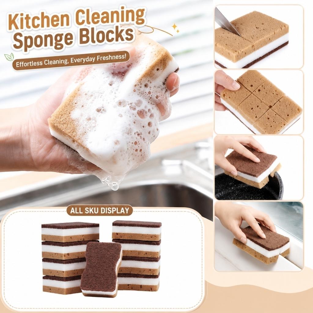 10PCS Kitchen Cleaning Sponge Blocks Multi-Layer Scrubbing Pads Durable Non-Scratch Kitchen Sponges for Dishwashing and Surface Cleaning