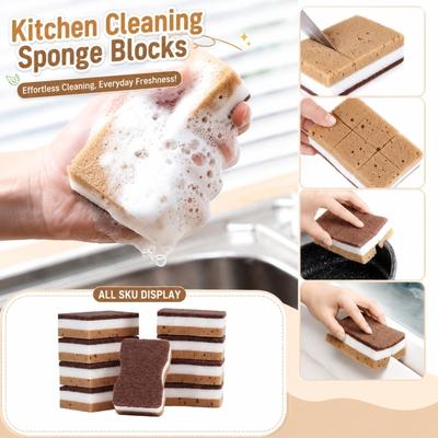 10PCS Kitchen Cleaning Sponge Blocks Multi-Layer Scrubbing Pads Durable Non-Scratch Kitchen Sponges for Dishwashing and Surface Cleaning