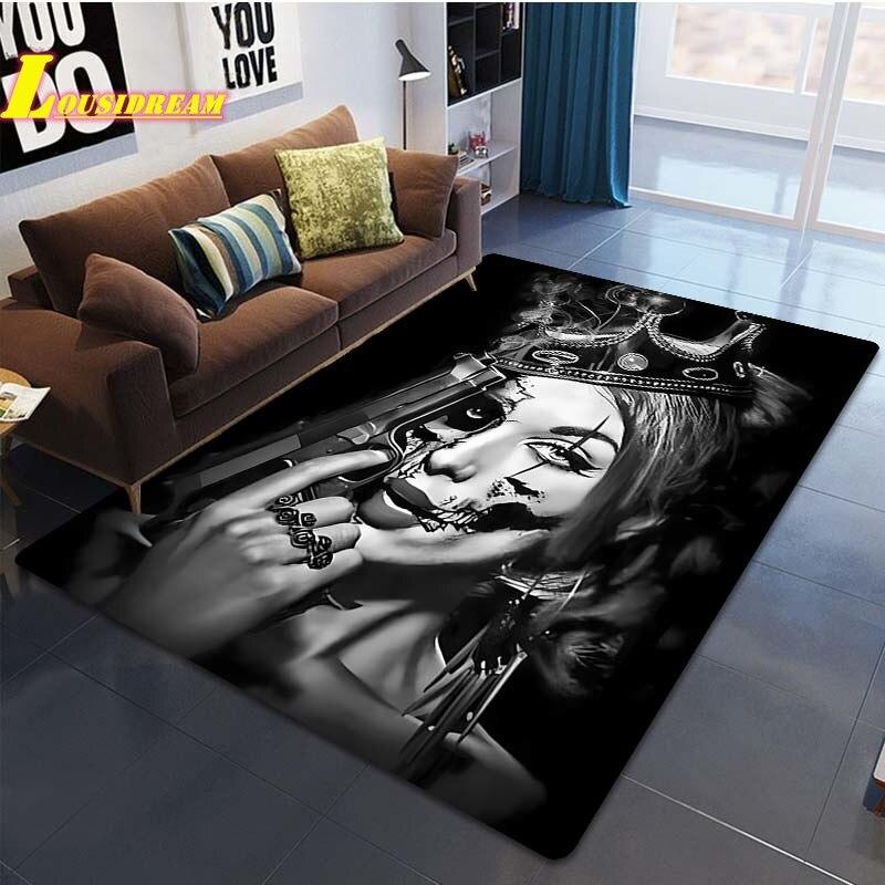 Skull Face Girls Fashion Print Rug Home Decor Rug Living Room Bedroom Dining Bathroom Balcony Rugs Floor Mats Teen Room Decor