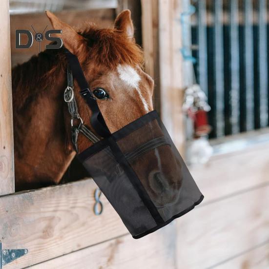 Horse Feed Bag Heavy Duty Mesh Horse Feeder with Adjustable Strap Horse Muzzle Feed Bucket for Feeding Grain Powder Supplements