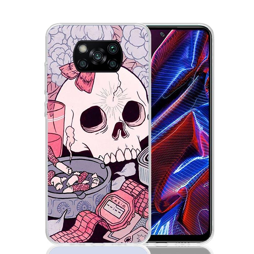 Pink Cat Skull Sorceress Witch Case Phone Cover for Xiaomi Redmi Note 10 9 9S 8 8T 7 5 Pro Mi 12T 11T 10T 9T 12 11 Lite A3 A2 Tr