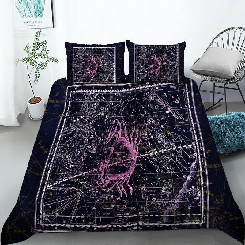 Sternbild Bettbezug Gelbes Sternbild King-Size-Bettwäscheset für Astronomie-Enthusiasten Weicher Einzel-Polyester-Bettdeckenbezug