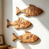 3Pcs/Set Bathroom Fish Wall Decoration, Rustic Wooden Fish Wall Art Sculpture, Nautical Wall Hanging Ornament for Beach Lake House
