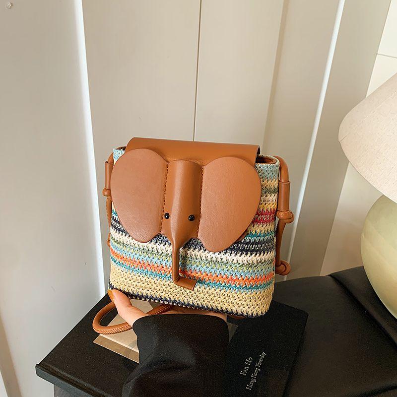 

Summer Strange Ugly and Cute Elephant Bag Women 2025 New Seaside Vacation Woven Straw Shoulder Mobile Phone Bag Color