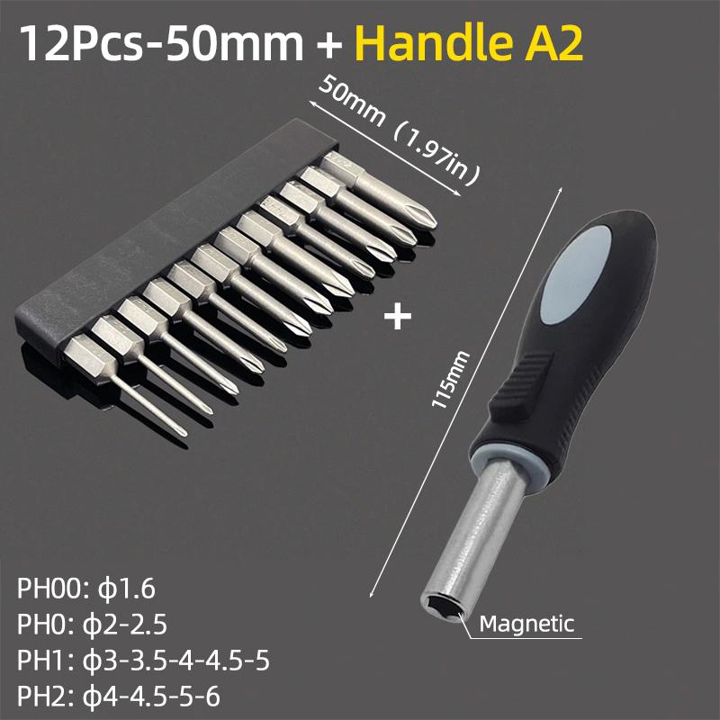 Cross Head Screwdriver Bits Set Magnetic Screwdrivers PH00 PH1 PH2 S2 Alloy Steel 1/4" Hex Shank Hand Tools 50/75/100/150mm