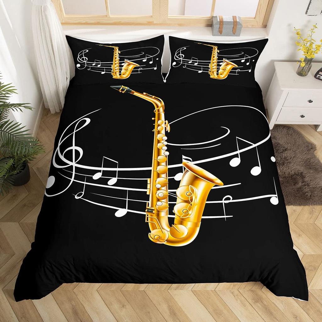 Musical Note Bedding Set Queen,Black White Comforter Cover Girls,Kids Piano Duvet Cover Set Music Theme Bedspread Cover