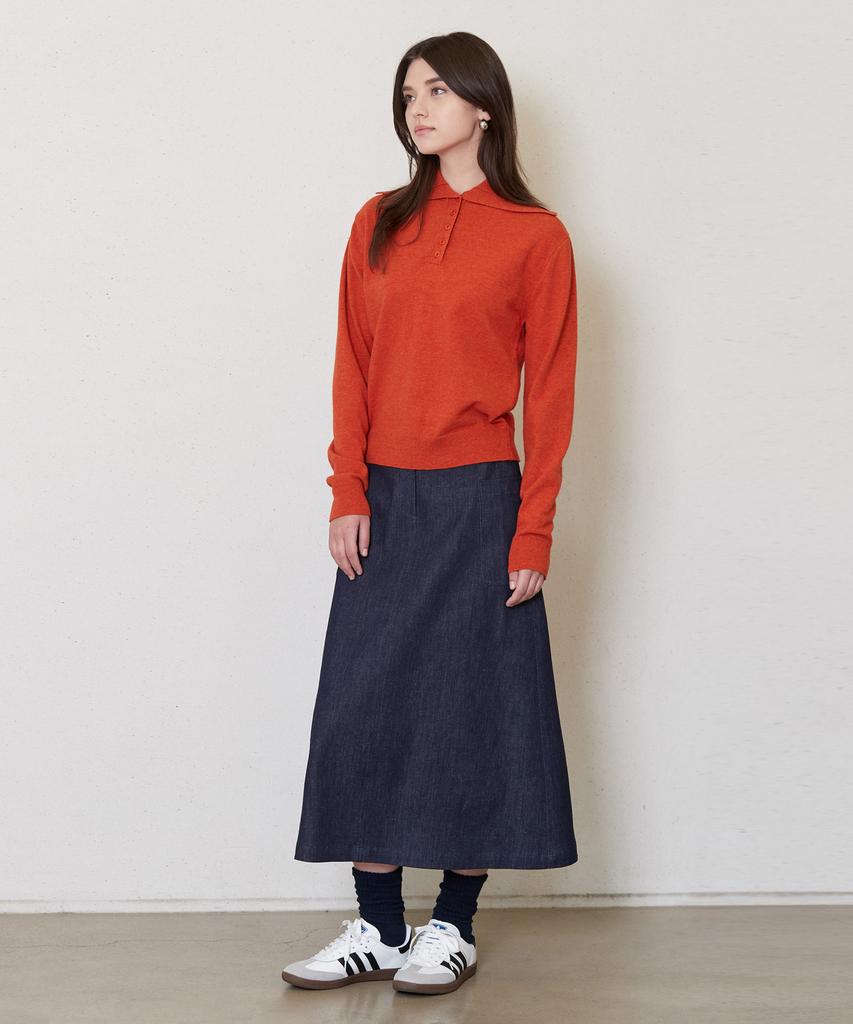 JUN BY JUN K 5-Button Placket Knit Top_Orange