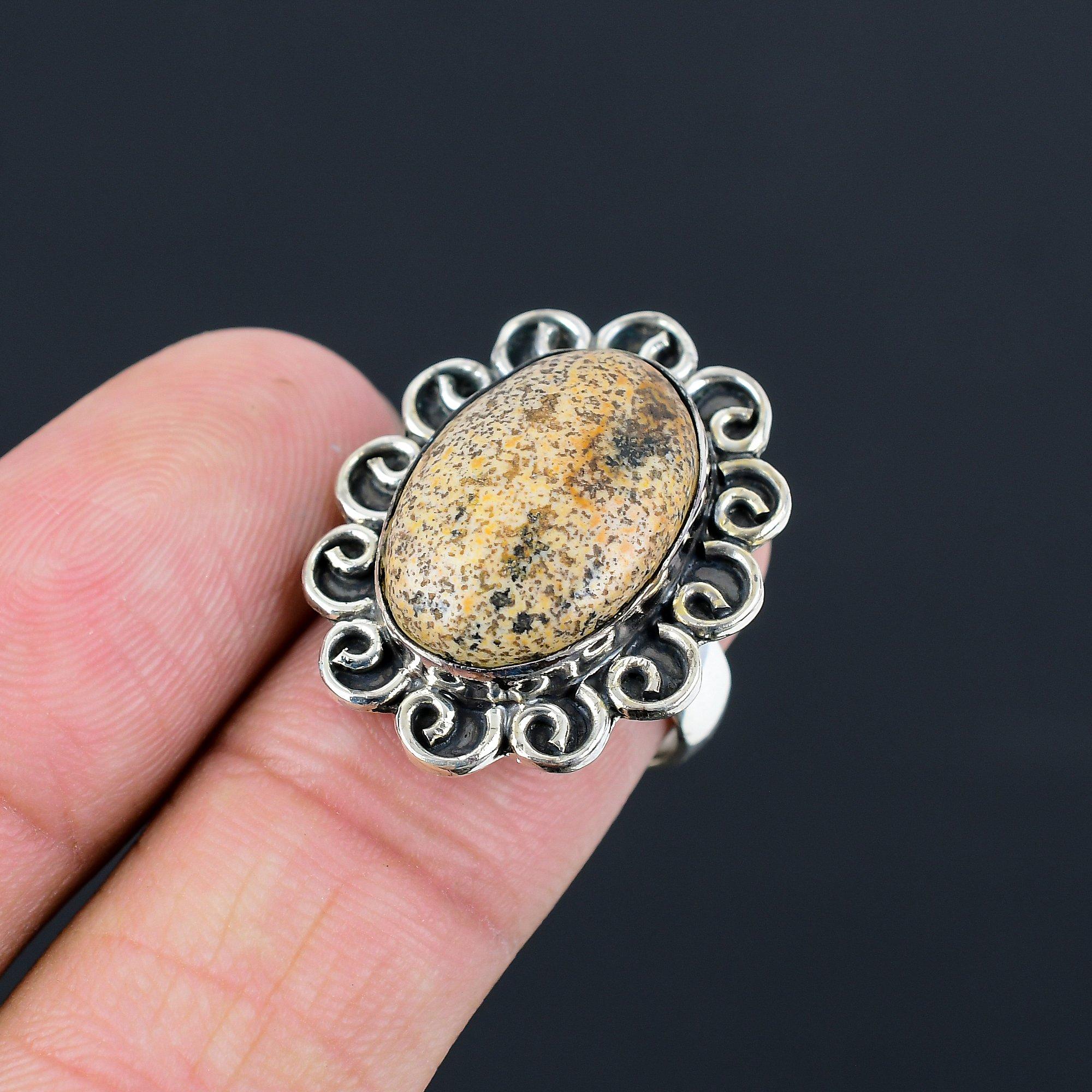 Daughters Day Sale 925 Sterling Silver Picture Jasper Stone Promise Ring US 7.5 7.5
