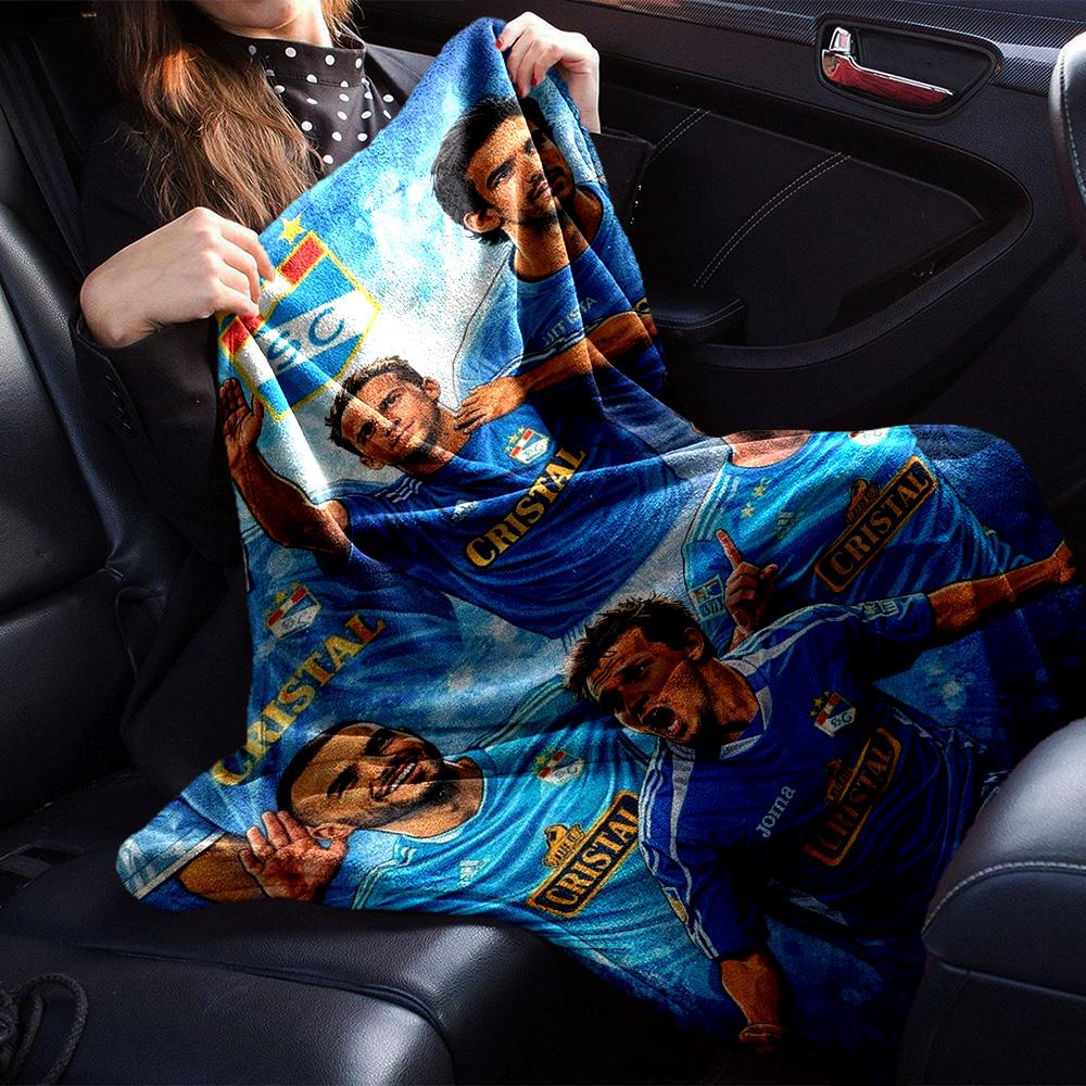 Sporting Cristal Football Team Players Collage Print Flannel Blanket Soft Warm Throw Blanket for Sofa Bed Living Room