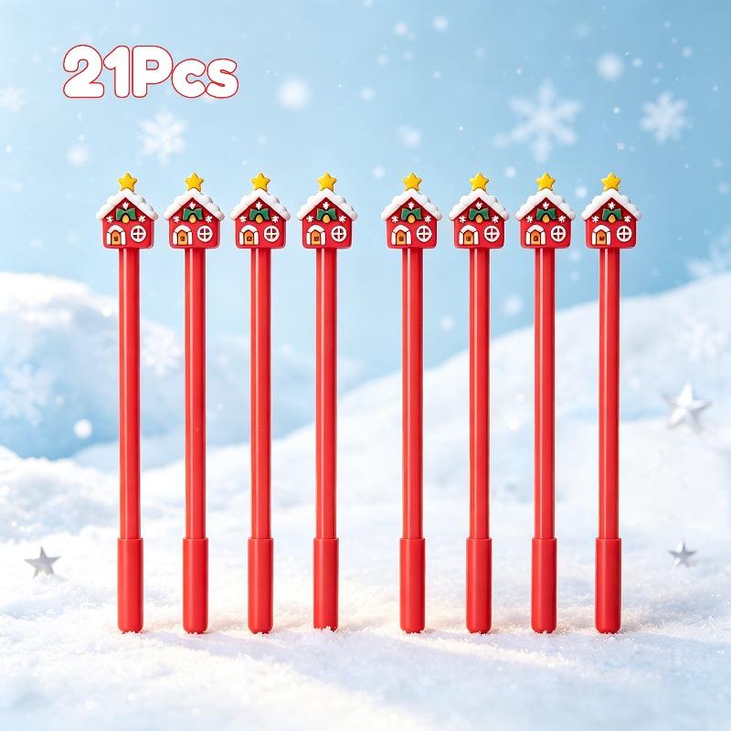 21Pcs Christmas Gingerbread House Topper Writing Pen, Back to School Season Student Stationery, Charming Festive Xmas themed Decorative Pen, Novelty H