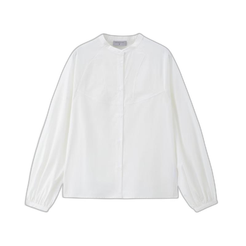 GIORDANO Women's Pure Cotton Stand Collar Lantern Sleeve Loose Shirt