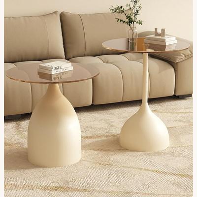 Modern Minimalist Round Side Table - Small Coffee/Sofa Table with Wrought Iron Storage Cabinet